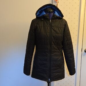 White Sierra Black Puffer Jacket with Blue Hood